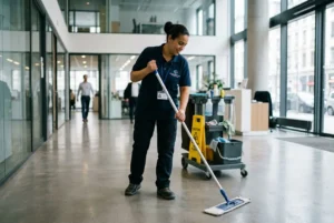 Femme de ménage travaillant en agence d'intérim