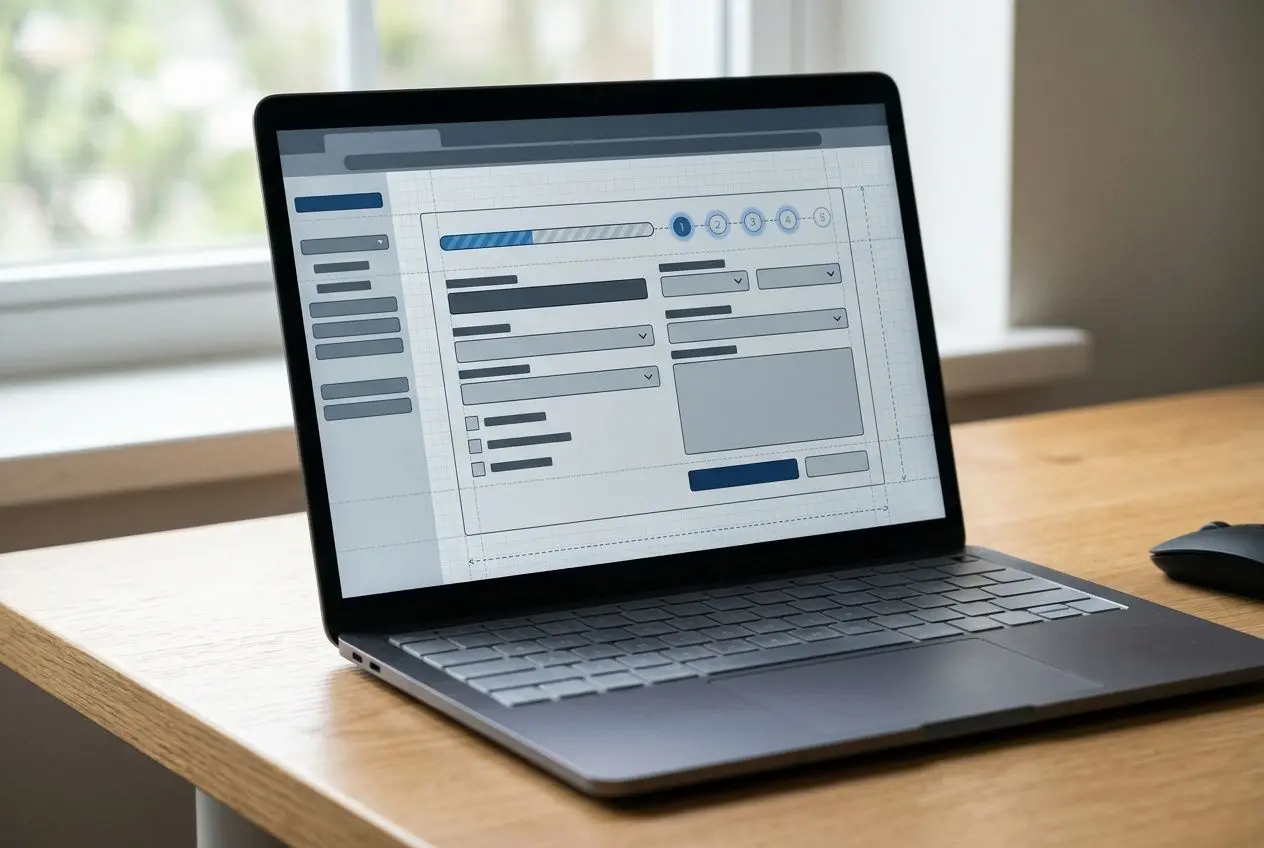 Formulaire en ligne affiché sur un ordinateur portable, prêt à déposer une autorisation de travail en France pour les étrangers.