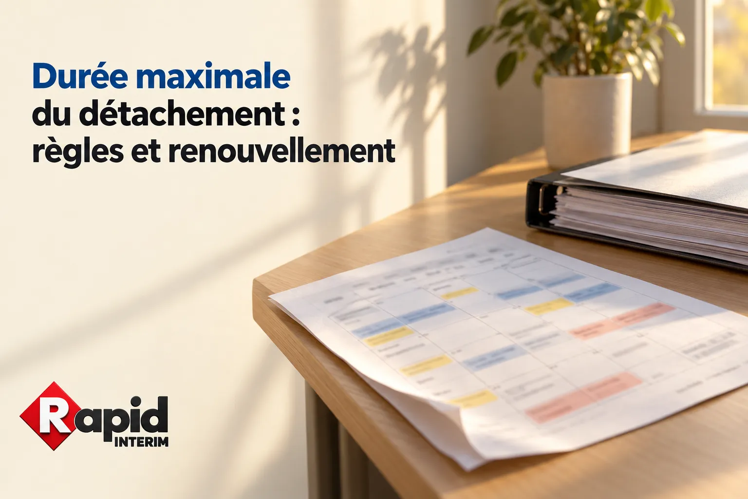 Texte sur l’image: un document posé sur une table près d’un classeur, avec une plante et une lumière naturelle.
