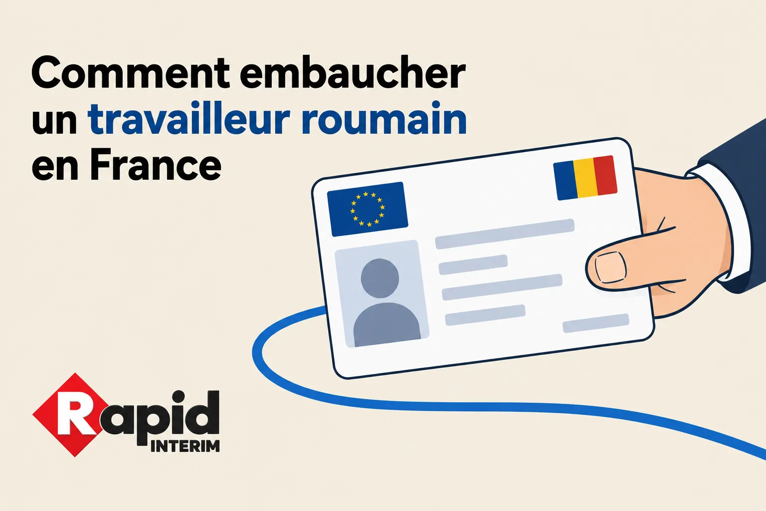 Une main tient une carte d’identification avec les drapeaux de l’Union européenne et de la Roumanie.